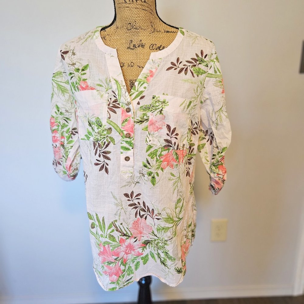 Croft and Barrow Tropical Floral Print Blouse Tunic Size Medium